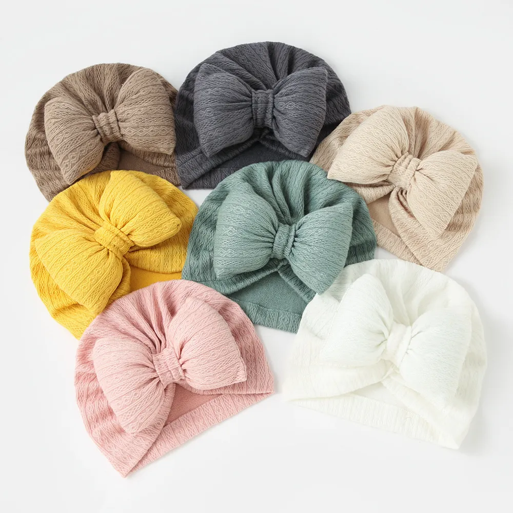 Noworodkowe turbany dla dziewczynek, chłopców, duża kokarda, czapka dla niemowląt, czapka dla maluchów, miękka bawełniana, czapeczka dla niemowląt, akcesoria 7 kolorów_voghion.com