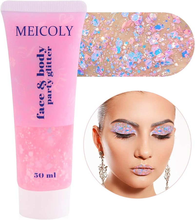 MEICOLY transparent white body powder, face singer concert carnival accessories, mermaid sequin facial paint, thick hair_voghion.com