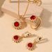 Women's Jewelry Set K Gold Plated Temperament Copper Inlaid Ruby Zircon Necklace Ring Earrings Jewelry Set_voghion.com