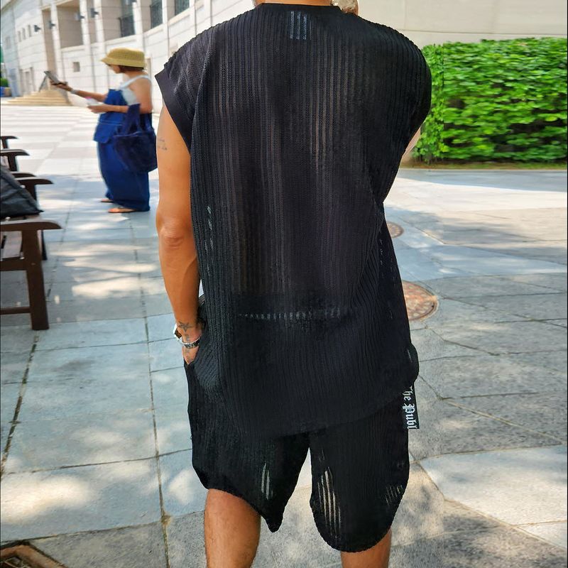 Herrenbekleidung Sommer Casual Pullover Anzug Männer Sommer Wollanzug Männer Lose Kurzarm T-Shirt Shorts Herrenbekleidung_voghion.com