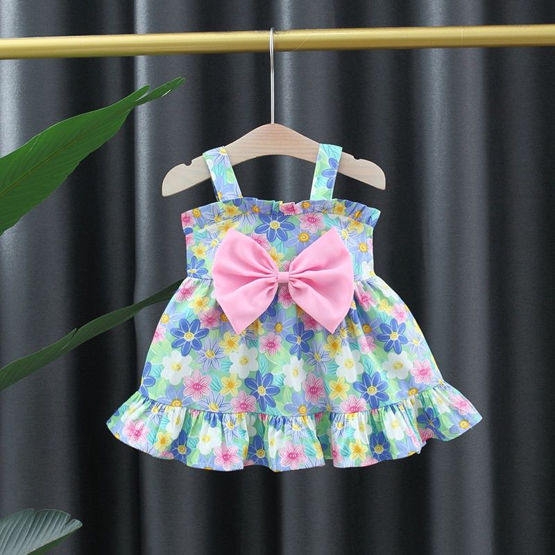 Baby Girl Dress Summer Korean Style Flower Cotton Sling Dress Kids Outing Play Clothing_voghion.com