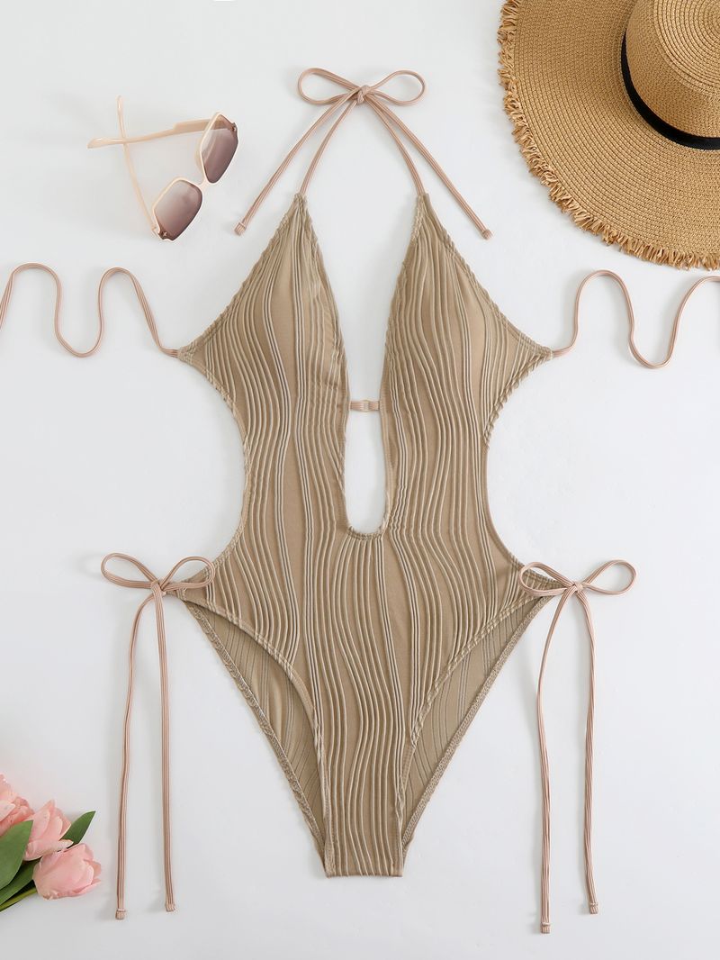 Women's Clothing Fashion Swimsuit One Piece Hollow Strap Backless Swimsuit Hot Sale Solid Color Bikini Spot_voghion.com
