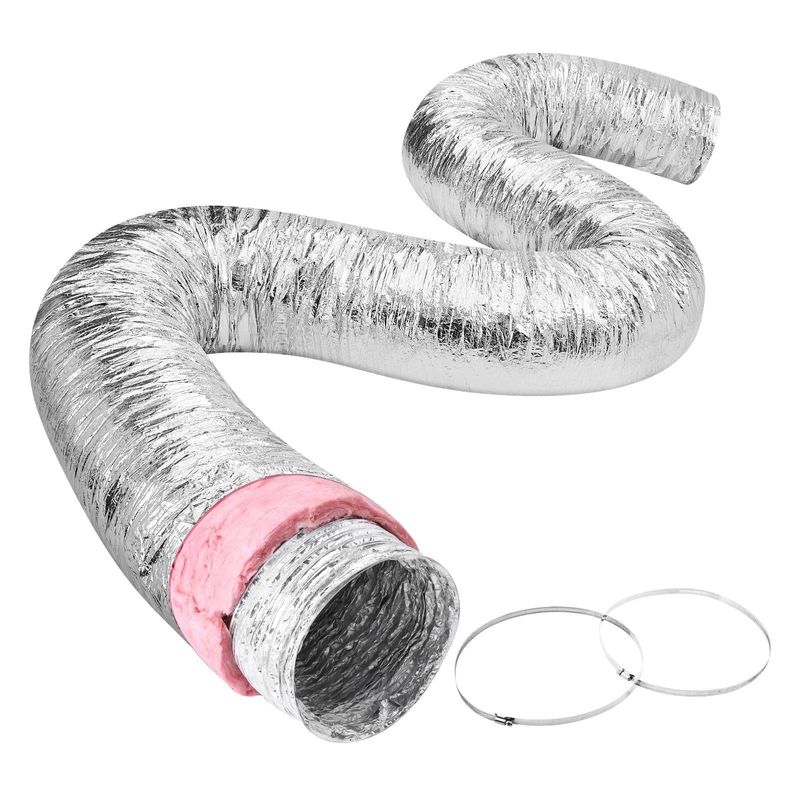VEVOR Dryer Vent Hose, 5'' Insulated Flexible Duct 25FT Long With 2 Duct Clamps, Heavy-Duty Three Layer Protection For HVAC Heating Cooling Ventilation And Exhaust, R-6.0 Flame Resistance Value_voghion.com