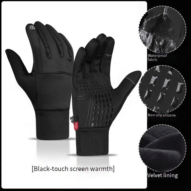 Outdoor waterproof gloves autumn and winter touch screen men's windproof warm cycling zipper sports plus velvet mountaineering skiing gloves_voghion.com