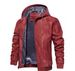 Veste à capuche en similicuir pour homme – Coupe-vent enduit de PU, doublure polaire chaude, vêtement d'extérieur élégant d'inspiration motard (S-XXXL, marron foncé/noir/rouge)_voghion.com