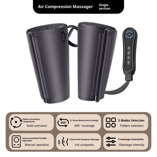 Massaggiatore per gambe a compressione d'aria con calore e vibrazione - Design con airbag completo a 3 sezioni per alleviare il dolore a cosce, ginocchia e polpacci_voghion.com