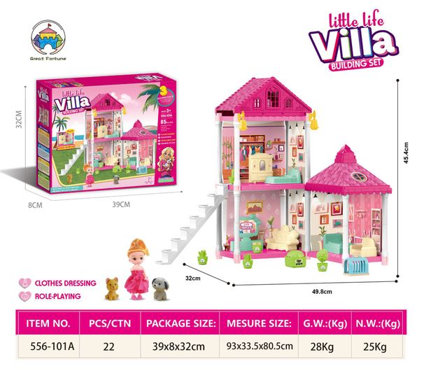 Mother & Kids Princess Castle Playhouse Toy Girls DIY Dollhouse Pool Balcony, Multi-Room Villa Playset, Pretend Play Gift For Kids (2 Floors, 4 Rooms)_voghion.com