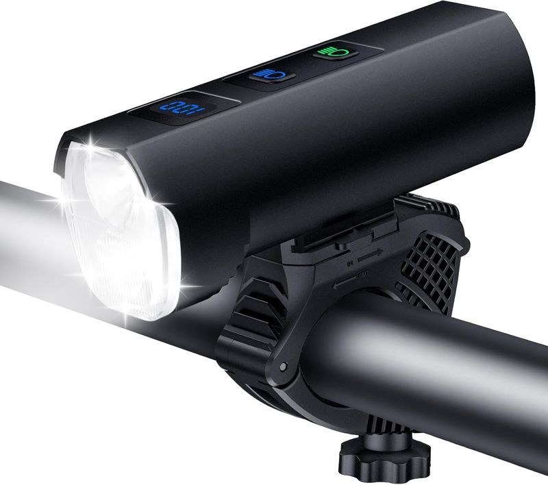 Feux avant de vélo 1 200 lumens, modèles 5 + 5 + 3, affichage LED, phare rotatif à 360° avec feux de route/croisement, rechargeable 5 000 mAh et étanche_voghion.com