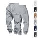 Herren-Cargo-Jogginghose mit schwerem Fleecefutter – Winter-Arbeitshose mit mehreren Taschen und Kordelzug in der Taille (knitterfrei, Schwarz/Marineblau/Grau)_voghion.com