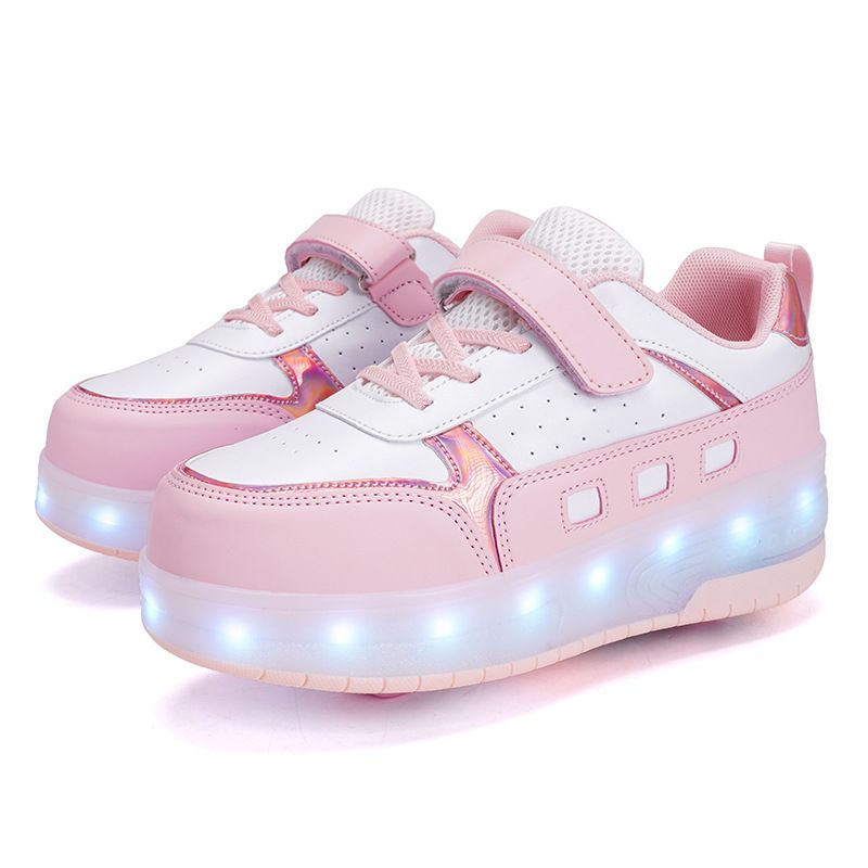 Kids' shoes Boys and girls running shoes 2024 new cross border double roller skates rechargeable lighted skating sports shoes children's wheel shoes_voghion.com