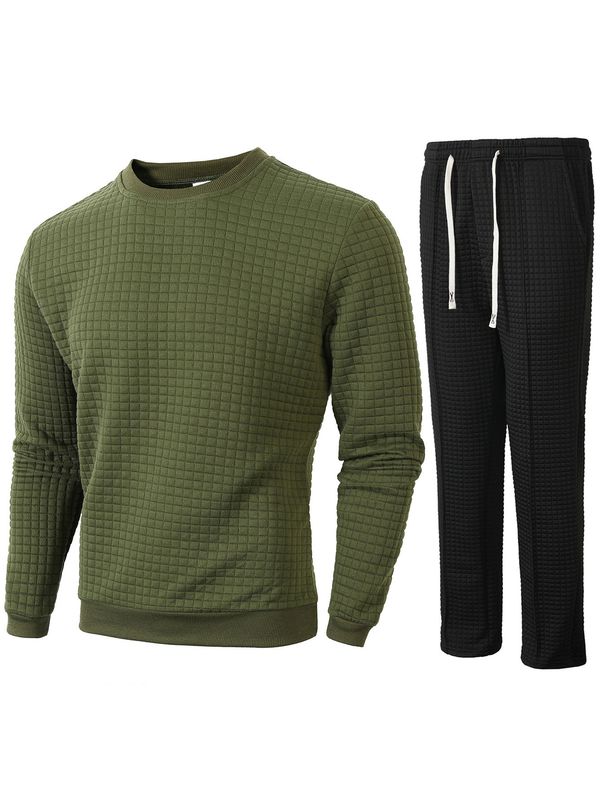 "Herren-Set aus kariertem Hemd und Hose – Europäische Größe, langärmliges Freizeitoutfit – Schwarz/Grau/Khaki/Armeegrün"_voghion.com