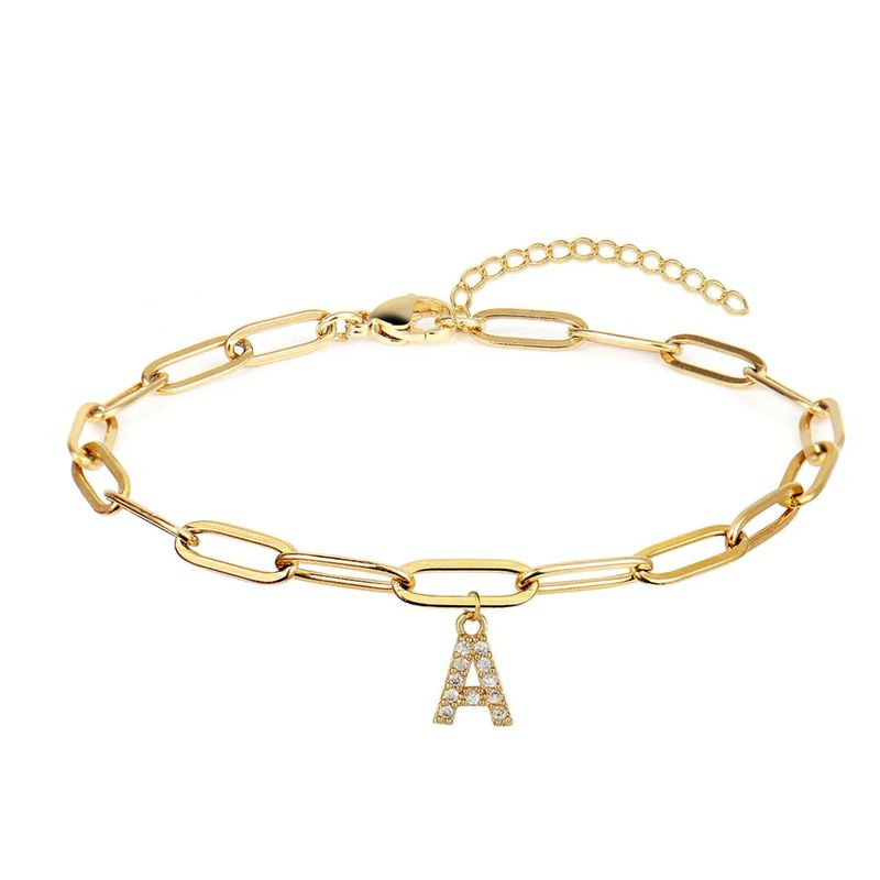 Bracelet tendance avec initiales, chaîne simple en acier inoxydable avec trombone et pendentif en diamant, bijou pour la main_voghion.com