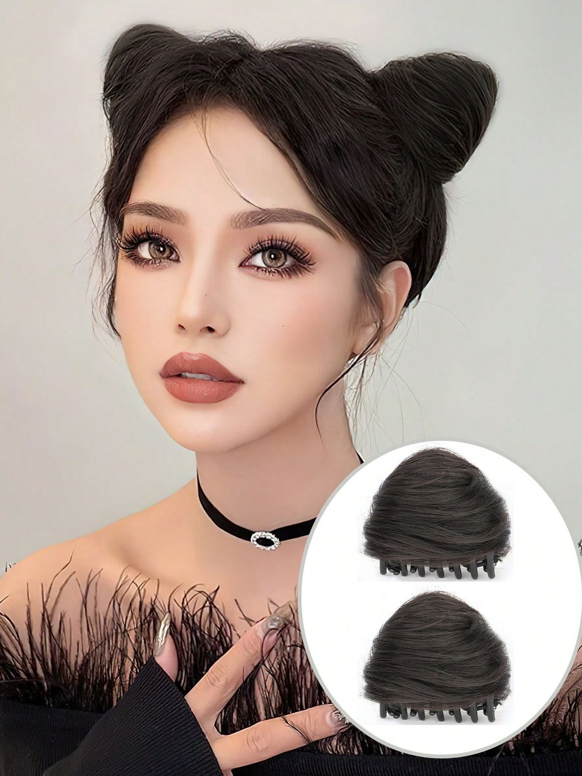 Panino per capelli sintetici con coda di cavallo e clip ad artiglio 2 pezzi_voghion.com