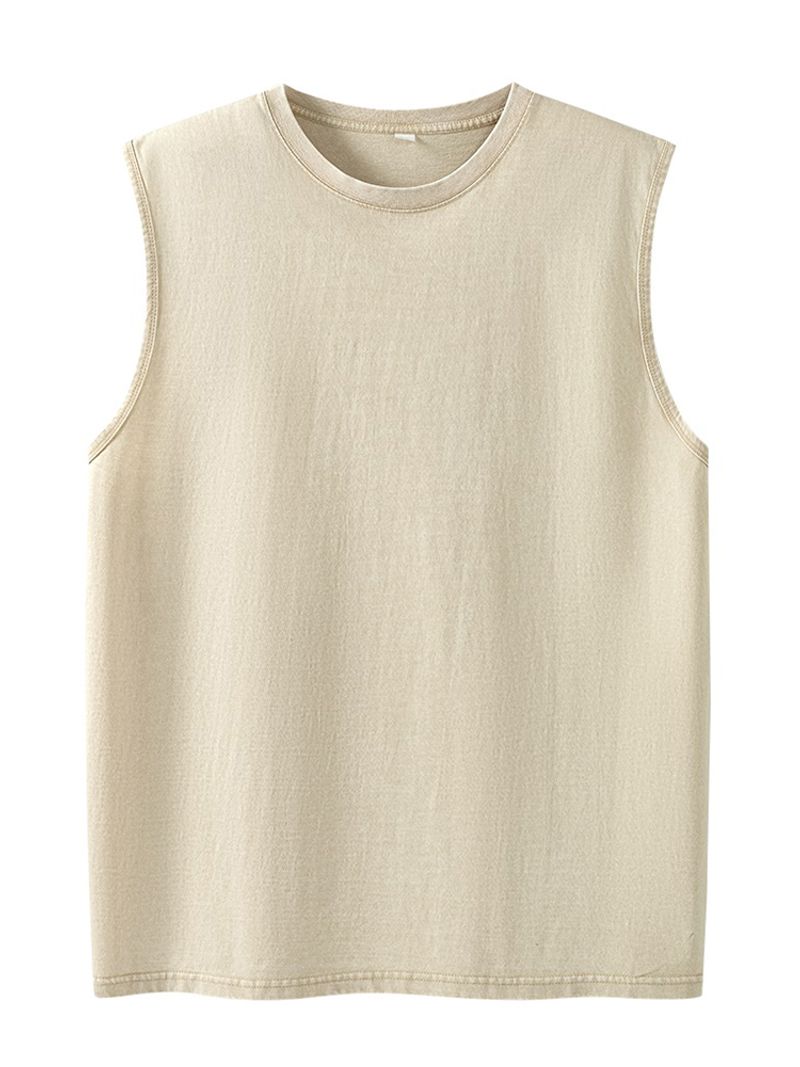 Sommer Herren Tanktops Aus Gewaschener Baumwolle, Muskel-Fitnessstudio, Ärmellose Workout-T-Shirts, Laufen, Strand, Lose Cutoff-T-Shirts_voghion.com