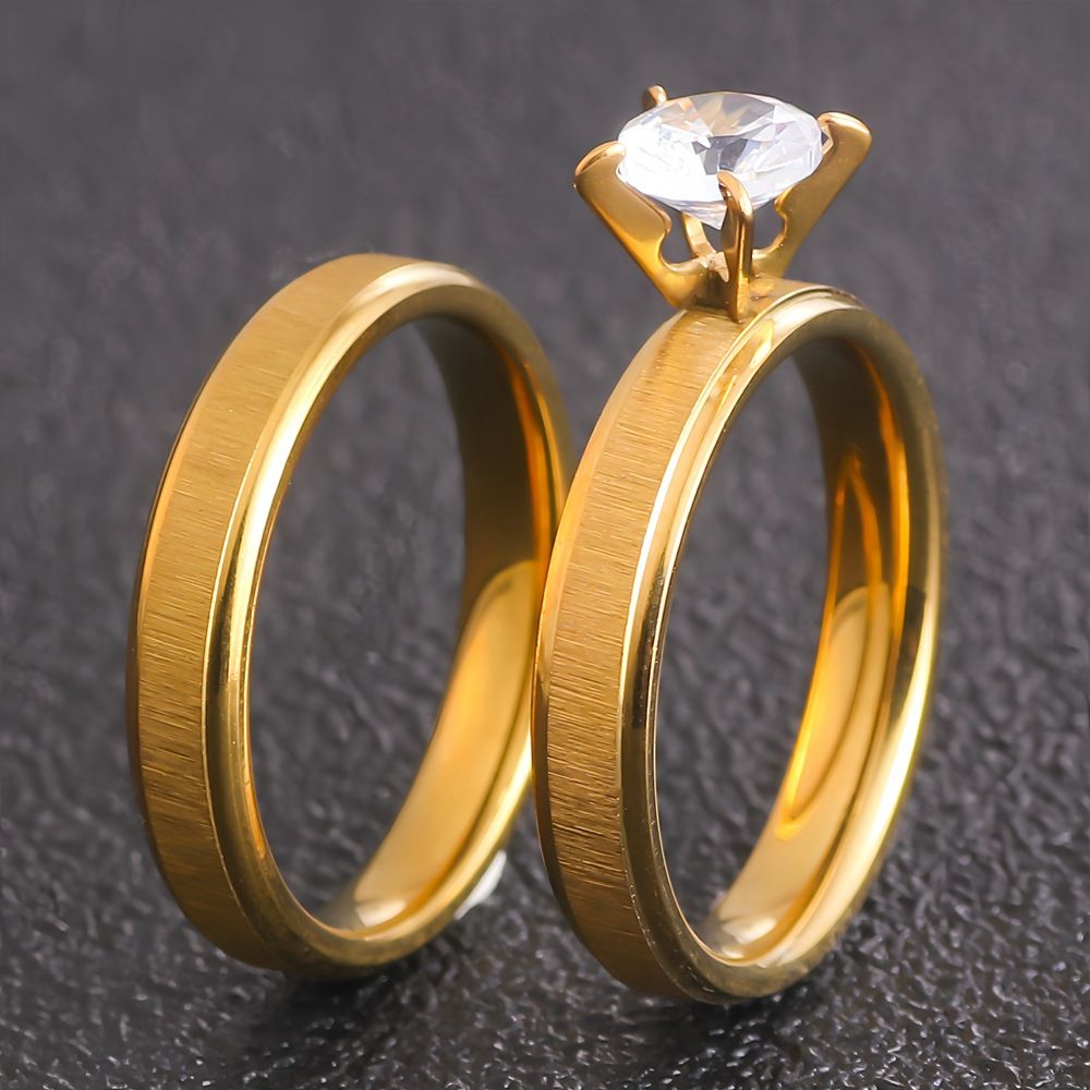 Stainless Female Fashion Ring, Male Titanium Steel Personalized Jewelry, Couple Mosang Stone Water Diamond Ring_voghion.com