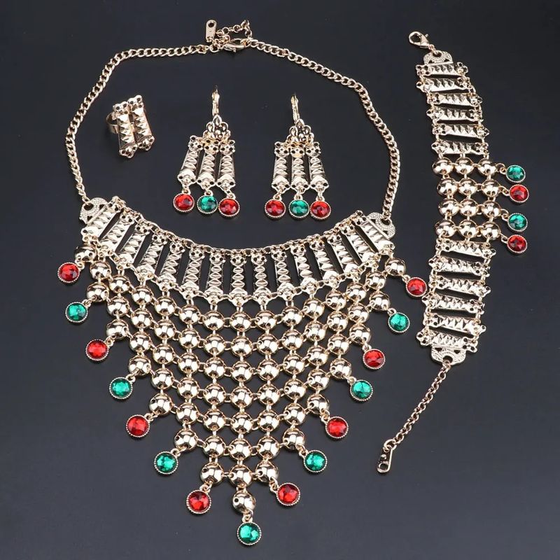 OEOEOS African Beads Smyckesset Guldfärg Nigeria Bröllopspärlor Dubai Mode Indiskt Chunky Smyckesset Statement Halsband_voghion.com