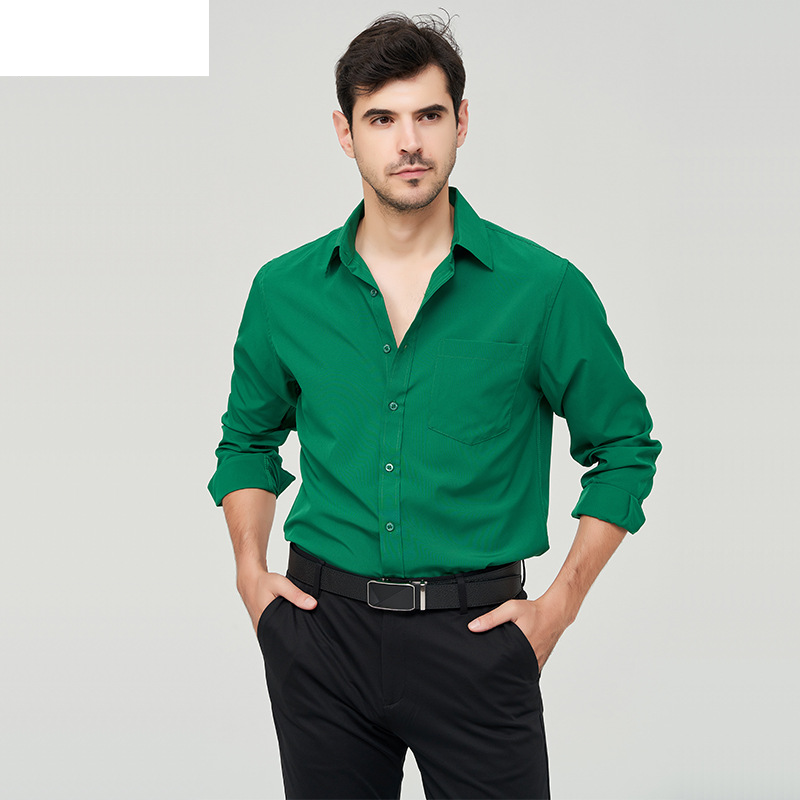 Man's clothing Solid color plus-size four-sided stretch shirt for men Business Casual long-sleeved shirt for men_voghion.com