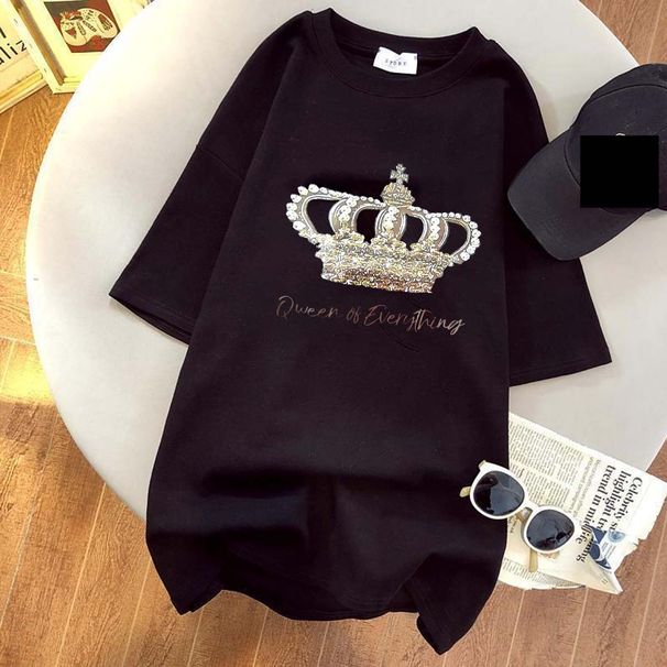 Women's Printed Crown Short Sleeve T-Shirt For Women_voghion.com