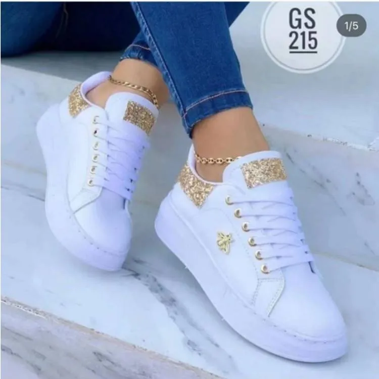 Grandes chaussures décontractées à semelle épaisse pour femmes, tige simple, petite décoration d'abeille_voghion.com