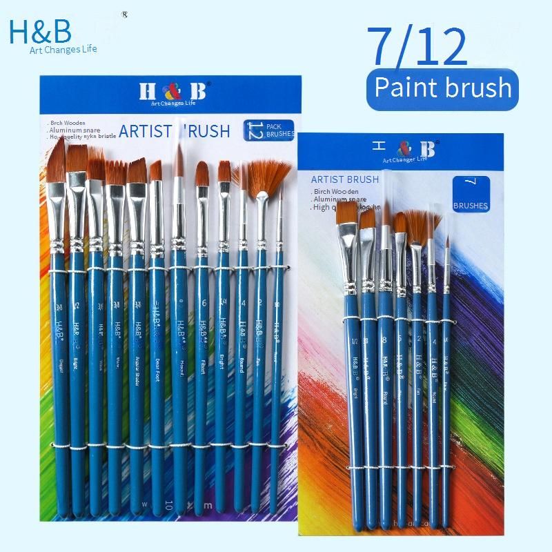 7/12-Piece Acrylic Oil Watercolor Paint Brush Set - Blue Handle Wooden Brushes For Fine Art, Canvas & Detail Painting_voghion.com
