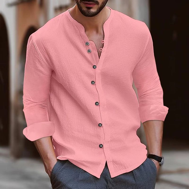 Vintage Linen Casual Shirt For Men - Breathable Long Sleeve Button Down Shirt With Relaxed Fit, Autumn Winter Fashion, Solid Color (S-XXXL)_voghion.com