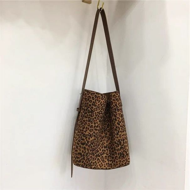 Koreanische Nische INS Wildleder Leopard Print Bucket Vielseitige Schulter Crossbody Damen Einkaufstasche_voghion.com