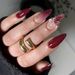 Autumn Winter New Long Pointed Wearable Nails Red Gradient Crocodile Pattern 3D Flowers Gold Steel Beads Luxurious 30_voghion.com