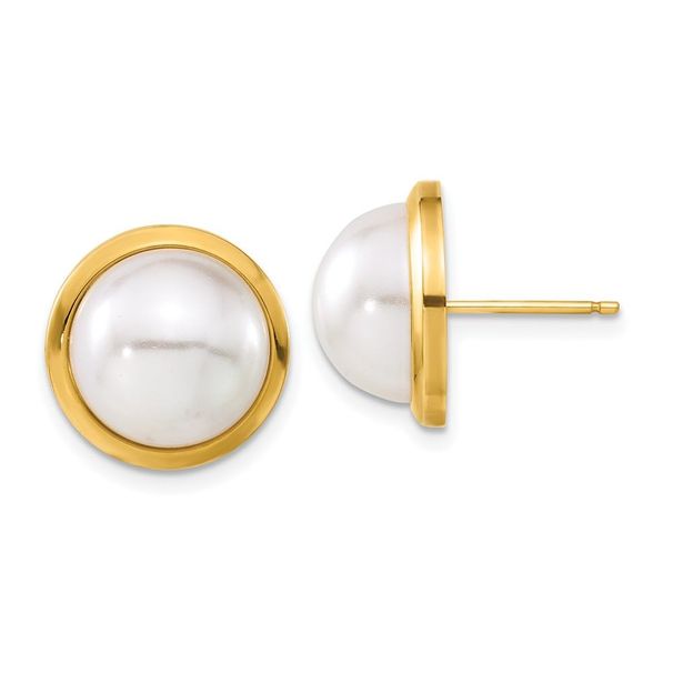 14ky Simulated Pearl Post Button Earrings_voghion.com
