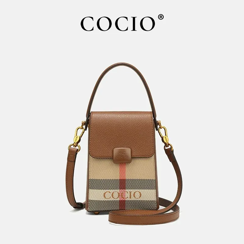 COCIO Designer New Plaid Cellphone Simple And Versatile Handbag High Quality Canvas Shoulder Bag_voghion.com