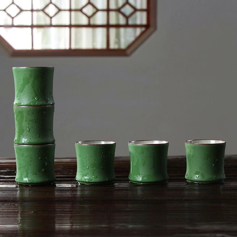 Ceramic Creative Master Handmade Chinese Baijiu Home Bamboo Sake Tea Cup Antique_voghion.com