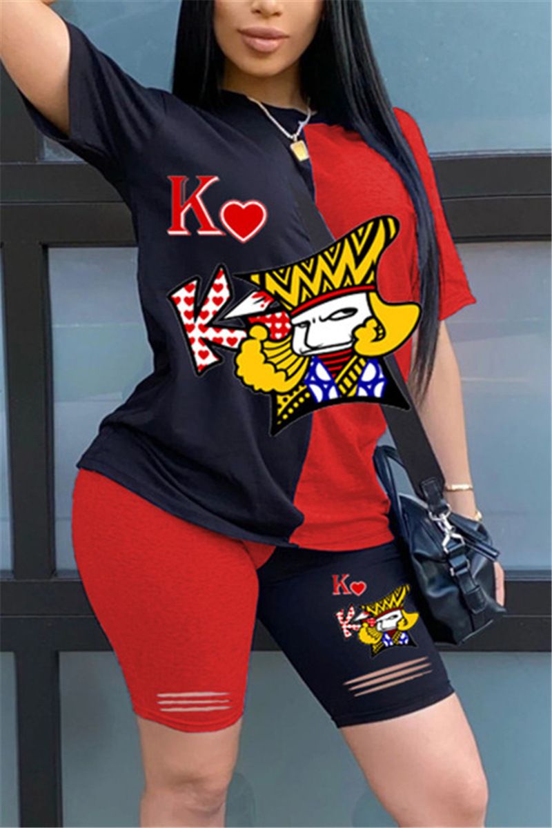 women's comfortable casual suit  loose printed short-sleeved shorts two-piece suit_voghion.com