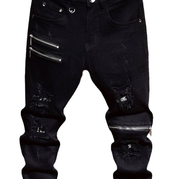Men's Clothing High End Jeans For Men Autumn And Winter All Match Trendy Black Elastic Slim Fit Zipper Trousers_voghion.com