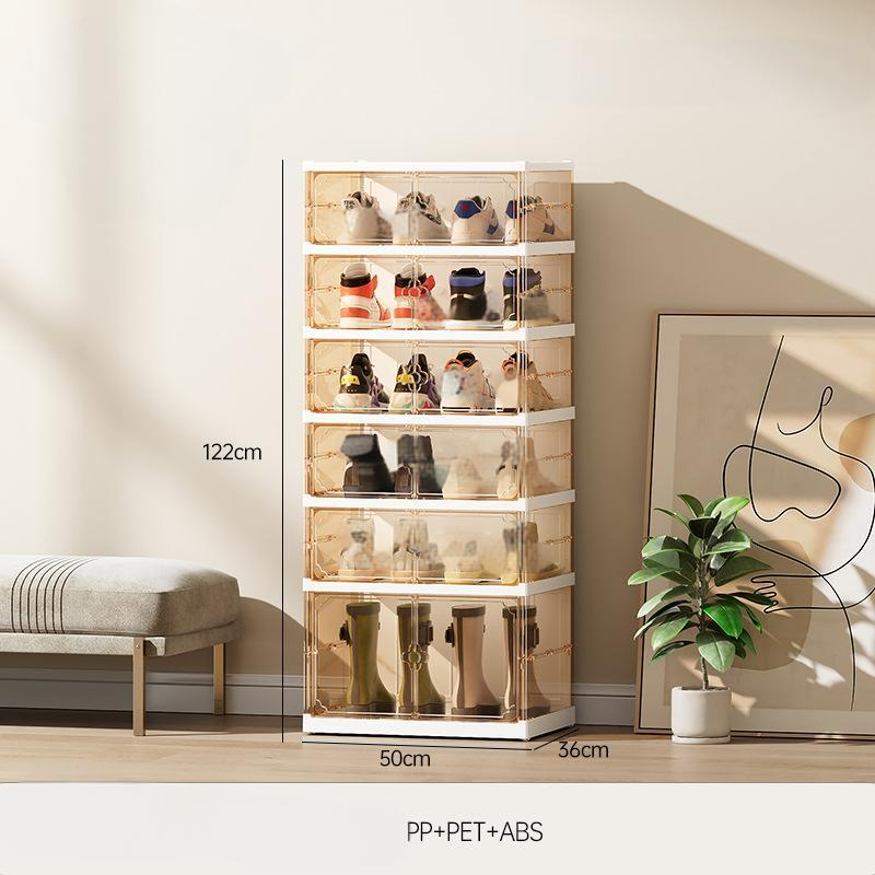 Double Row Foldable Shoe Storage Cabinet - No Assembly Clear Stackable Shoe Organizer (Multi-Layer Dustproof Shoe Display Case)​_voghion.com