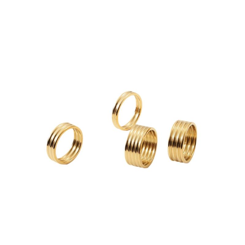 Women's Jewelry Stackable Geometric Ring Set In 18K Gold Plated Stainless Steel With Diamond Accents, Hypoallergenic, Sizes 6-8_voghion.com
