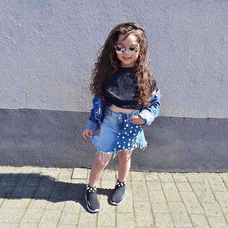 Costume d'été mère et enfant pour fille, T-shirt à manches courtes et jupe en jean_voghion.com