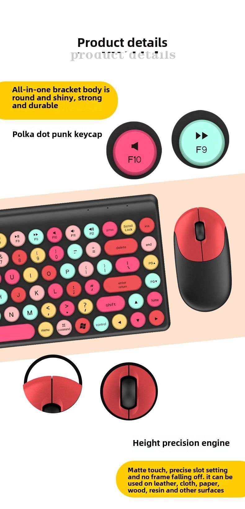 Wireless Colorblock Keyboard And Mouse Set Lipstick Red Punk Keycaps Wireless Keyboard And Mouse Set_voghion.com