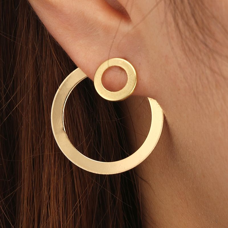 Nouvelles boucles d'oreilles œillets tendance avec deux anneaux féminins à l'avant et à l'arrière, nouveaux bijoux en alliage artificiel, boucles d'oreilles rondes,_voghion.com