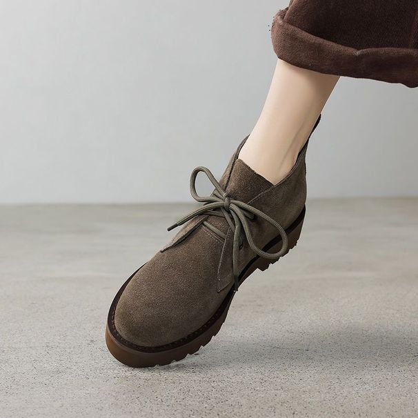 2025 New Lace-up Short For Women Spring And Autumn Single Heel Loafers Thick Sole Ankle British Style Martin Boots_voghion.com