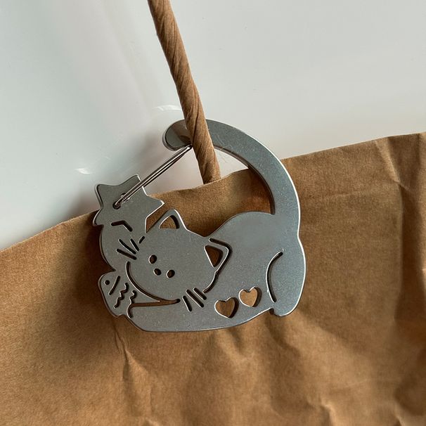 Kitten Eating Fish Pendant, Key Chain, Schoolbag, Small Pendant, Mountaineering Buckle, Stainless Steel Souvenir_voghion.com