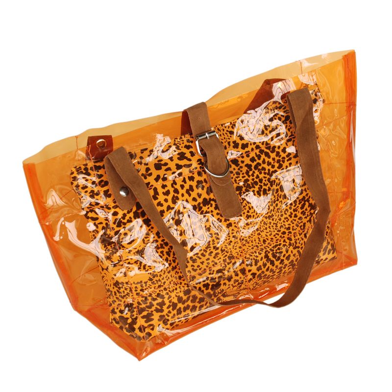 [Lucky Orange] Leopard Double Handle Leatherette Satchel Bag Handbag Purse Casual Styling_voghion.com