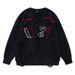 "Digital Print Lace-Up Knit Sweater – Unisex K-Fashion Oversized (3 Farben, S-L, Nylon-Mischgewebe)"_voghion.com