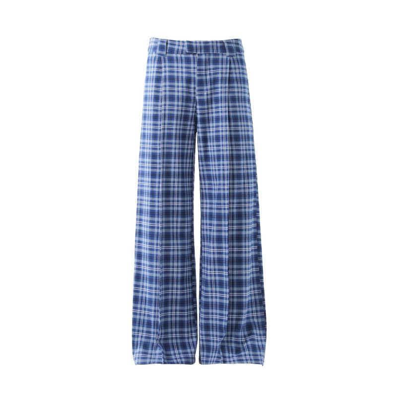 Herrenbekleidung Neutrale karierte Hose mit hoher Taille und elastischer Taille, gerade Freizeithose für Männer und Frauen, Lazy Mopping, weites Bein, lockere Hose_voghion.com