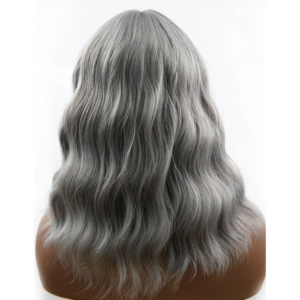Faserperücke, Stirnband, zementgrau, Pony, Meerwasser, Wellen, kurzes lockiges Haar, Bob, Haarabdeckung_voghion.com