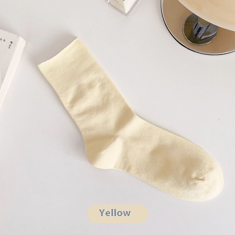 Socks women's cotton spring and summer thin section of mid-calf socks solid color boneless stacked socks loose monthly socks hundred with long socks_voghion.com