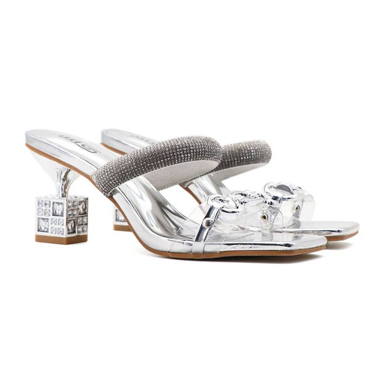 Summer 2025 New Slim High-Heeled Transparent Rhinestone Slippers Women's Heads Sexy Versatile Plus Size High Heels_voghion.com