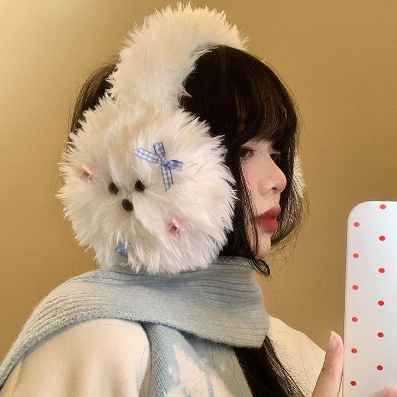 Paraorecchie di peluche a forma di fiocco con forcina per capelli, per donna, invernali, caldi e pelosi, protezioni per le orecchie_voghion.com