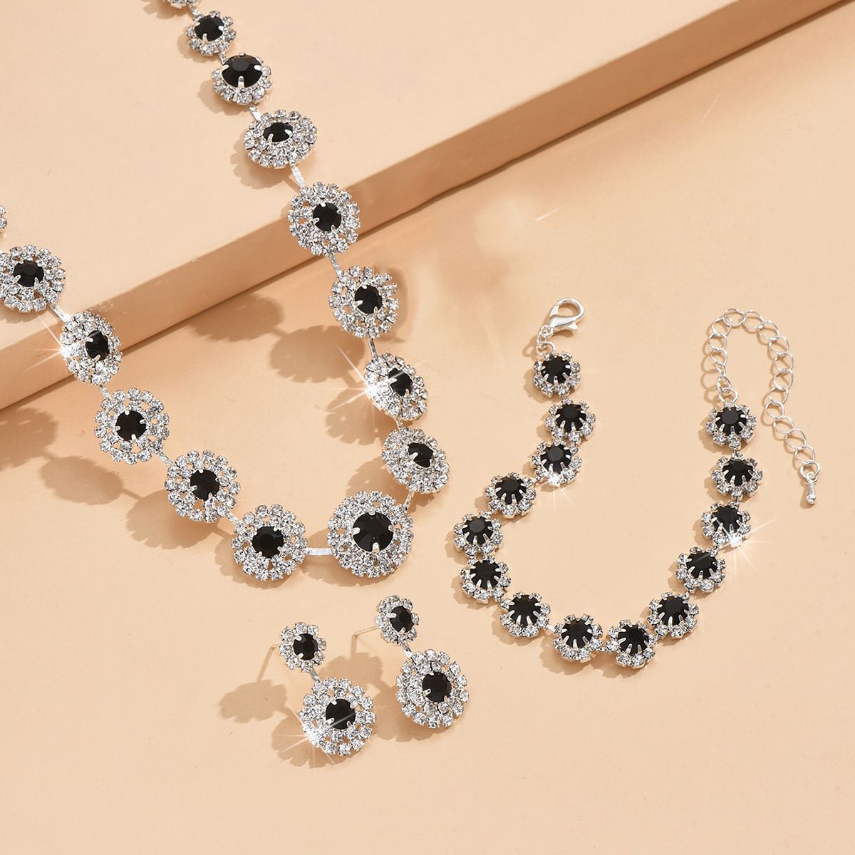 Set di gioielli da donna, moda sposa abito da sposa gioielli collana orecchini bracciale zaffiro blu semplice abito accessori_voghion.com