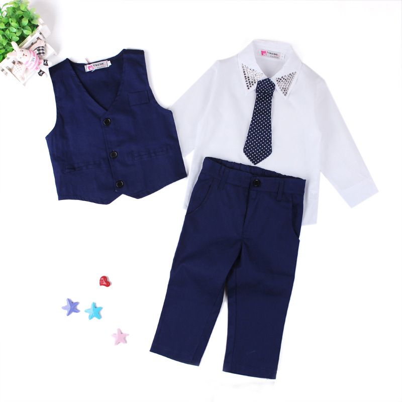 Babykleidung Jungen- und Herrenanzug, Hemd + Krawatte + Weste + Hose, 4-teiliges Set_voghion.com