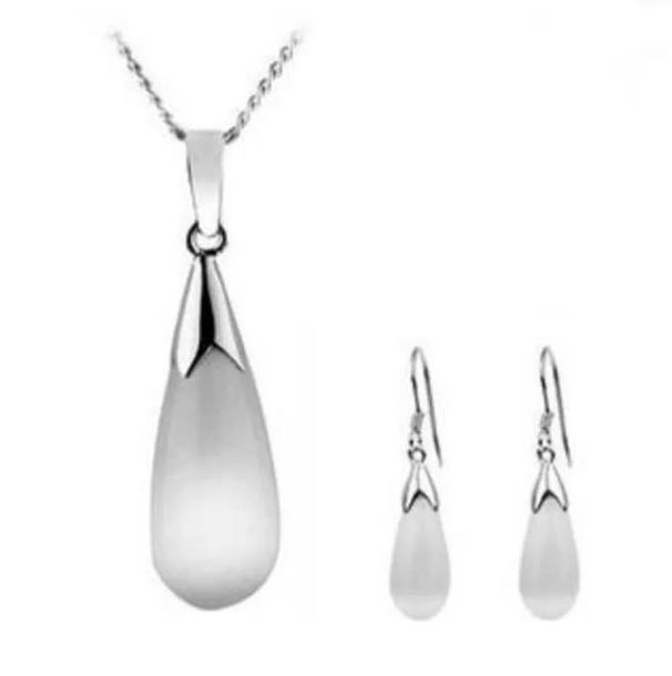 Feine 100 % echte 925 Sterling Silber Damen Schmuck Sets Anhänger Halsketten Tropfen Ohrringe Böser Katzenauge Stein für Frauen_voghion.com
