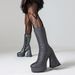 2023 New Square Toe High Chunky Sequin Flare Heel Fashion Mid-Calf Boots Street Performance Shoes Plus Size_voghion.com